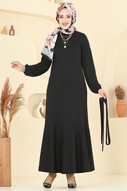 ModaMerve Eteği Katlı Mira Elbise 8133AB368-MS Siyah - Fiyatı
