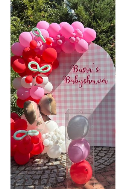 Pembe Kırmızı Balon Zinciri Seti 100 lü Kiraz Temalı