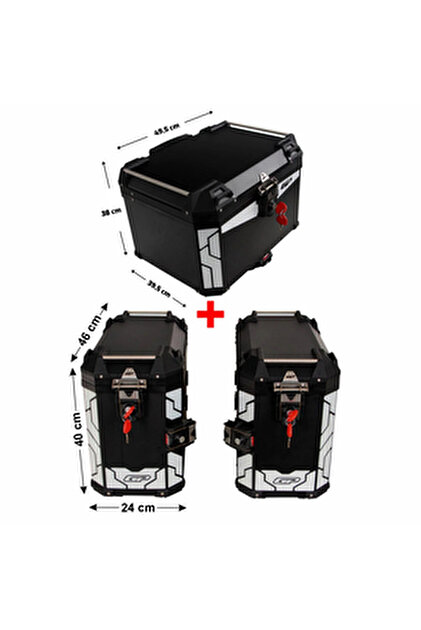 yyk TEX 70050 Alüminyum 55 Litre Universal Motosiklet Siyah Arka