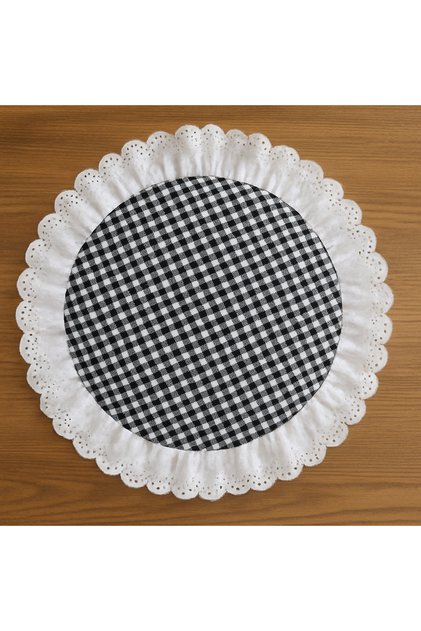 Gingham Zefir Fabric Fisto Ruffle Detailed Round American Supla Black 1 Piece