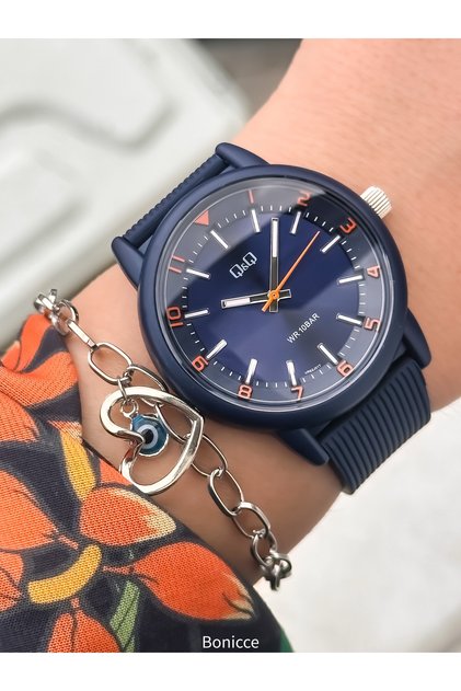 Orange-Navy Blue Silicone Cord with Numbers, Suitable for Pool Sea Use 10 Atm Women's Wristwatch
