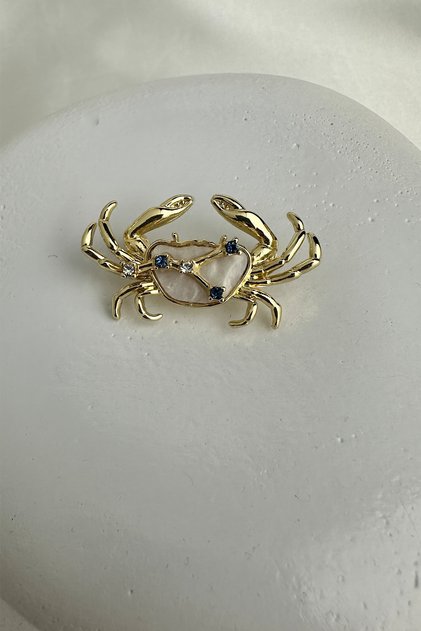Üzeri Mavi Ve Beyaz Taşlı Yengeç Burcu Broş (4cm)