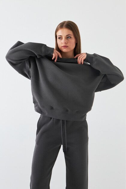 Unisex Oversize Sweatshirt Basic Smoked – Crew Neck, 3 Thread Ribbed