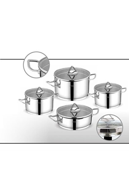FMS Süzgülü Lüx 8 Parça Çelik Tencere Takımı Metal Kulp 6026