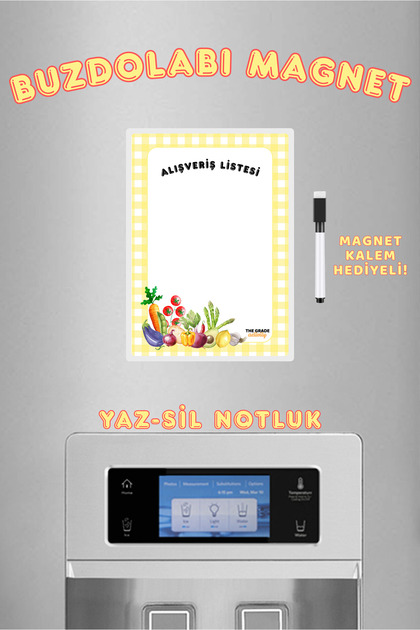 Yaz Sil Sarı Pötikare Sebze Alışveriş Listesi Hediyelik Buzdolabı Magnet Notluk Manyetik Notluk