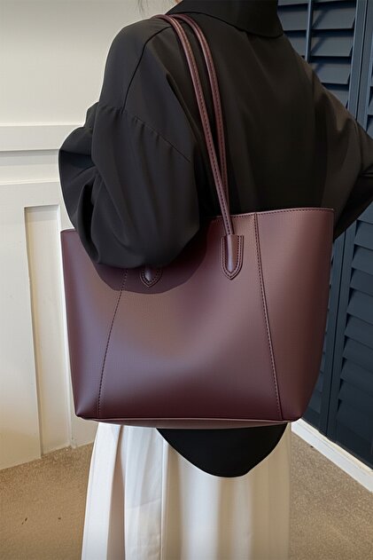 Kadın Cherry Basic Fermuarlı Tote El ve Omuz Çantası
