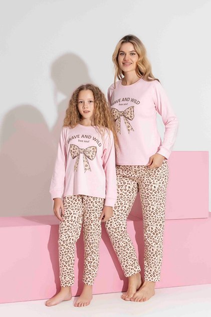 Mother Daughter Matching Leopard Print Long Sleeve Cotton Pajamas Set (Sold Separately)