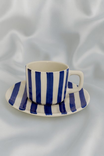 Thick Line Patterned Ceramic 180 ml Double Turkish Coffee, Mug, Turkish Coffee Cup, Cup, Mug