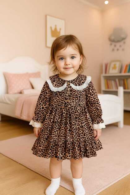 Bilge Trend Girl's Leopard Print Dress with Ruffle Detail on the Collar for  Birthday, Concept, Special Occasion, Holiday Dress- Trendyol