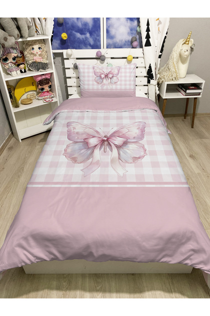 Single Person Stylish Ribbon Bow Butterfly Pattern Bedding Set