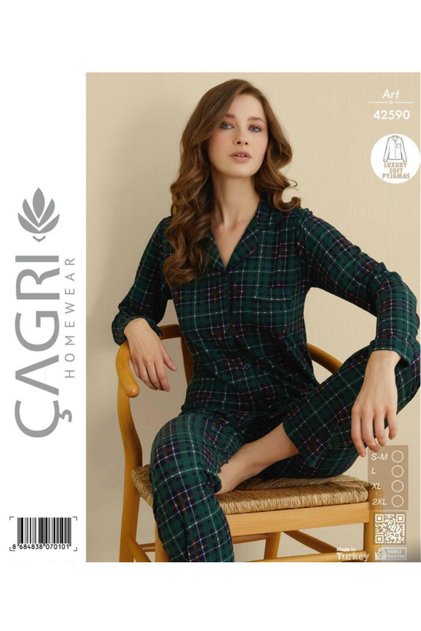 Call Women's Winter Suede Long Sleeve Button Front Pajama Set
