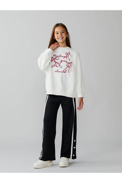 Bow Printed Girls' Thick Sweatshirt