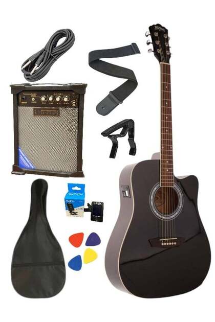 Elektro Akustik Gitar Full Set Washburn-Gitar-Kılıf-Amfi-Kablo-Pena-Kapo-Tuner