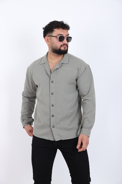 Men's Long Sleeve Shirt Green Oversize Fit