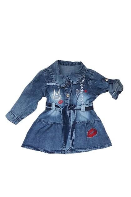 - Rochie tip cămașă pentru fete, imitație de bumbac din denim, curea în talie, prințesă, 9 luni, 74 cm,