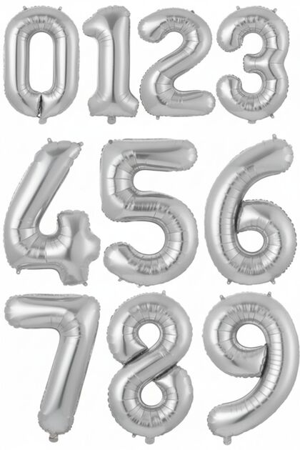 Gümüş 76 CM Büyük Boy Rakam Balon Doğum Günü Yaş Parti Balonu Rakam Balon Yaş Balon