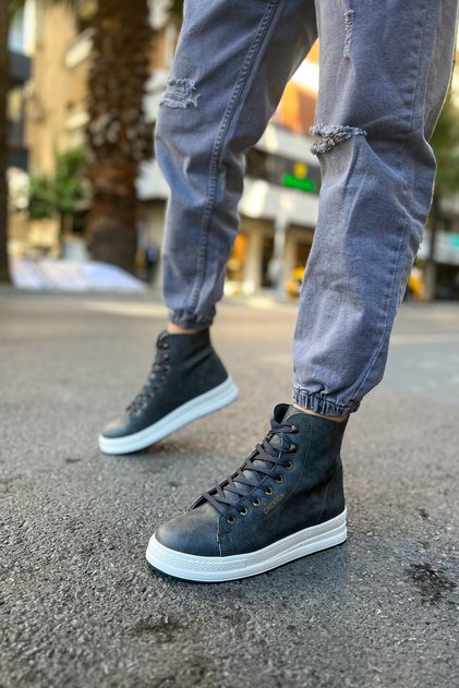 Ch055 between Men's Sports Casual Lace-Up Leather Boots Cbt - Anthracite