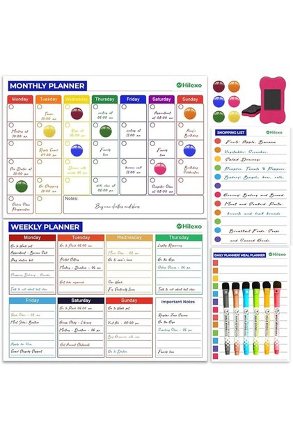 16 Pack Magnetic Whiteboard Planner | Weekly Monthly Kitchen Planner| Dry-Erase Magnetic Calendar Sc