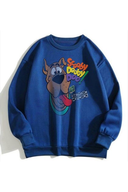 Blue Two Thread Unisex Sweatshirt Scooby Dtf Printed Lightweight Loose Fit