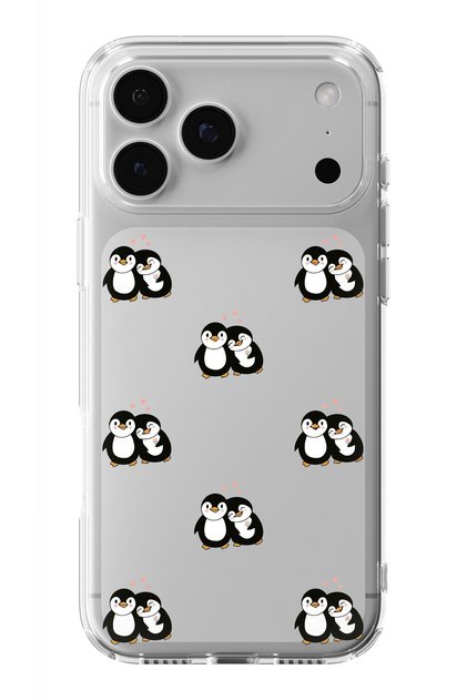 Iphone 17 PRO MAX Uyumlu Penguenler Tasarımlı Baskılı Şeffaf Telefon Kılıfı