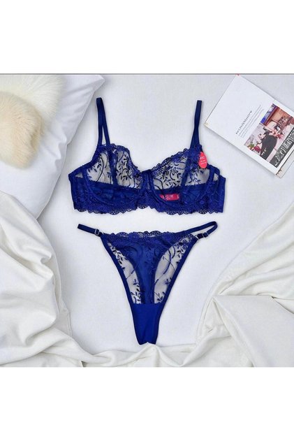 Büyük Beden C Kap Lacivert Dantelli Bralet Takım
