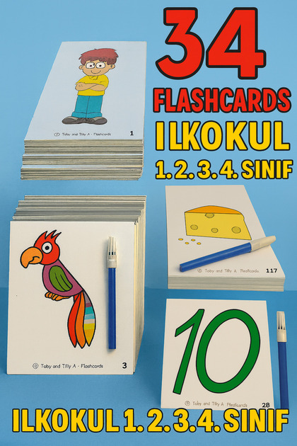 Kindergarten Elementary School Grades 1-2 3. 4. Classroom - Illustrated Word Cards - 34 Flashcards -