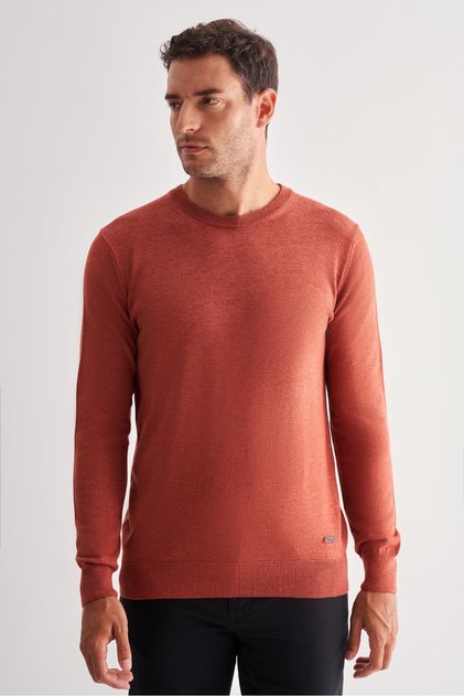 Pink Crew Neck Pocketless Comfort Fit Classic Wool Knitwear Sweater 1012255006