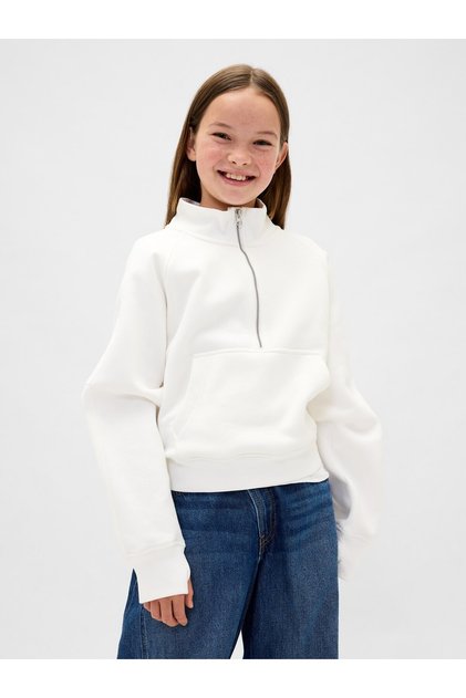 Kız Çocuk Beyaz VintageSoft Logo Yarım Fermuarlı Pullover Sweatshirt