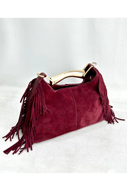 Women's Bag Genuine Suede Leather Tassel-Detail Shoulder Bag