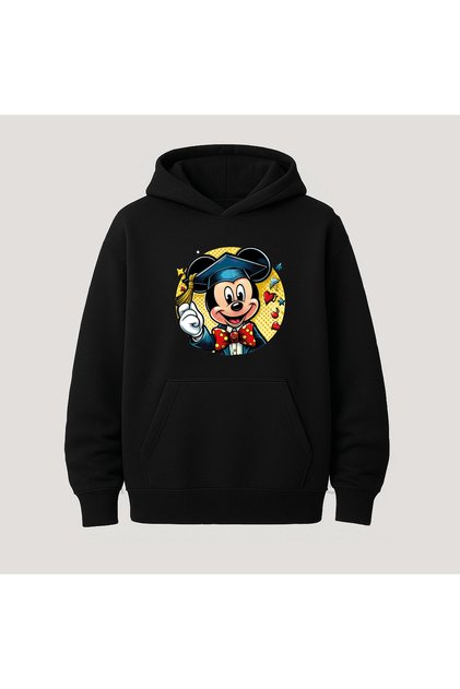 Mickey Printed Kangaroo Pocket Cotton Hooded Long Sleeve Hoodie Sweatshirt