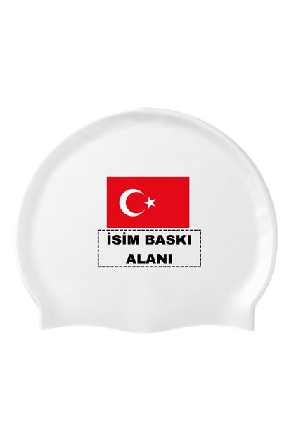 Silicone Swim Cap with Turkish Flag and Name Printed on It
