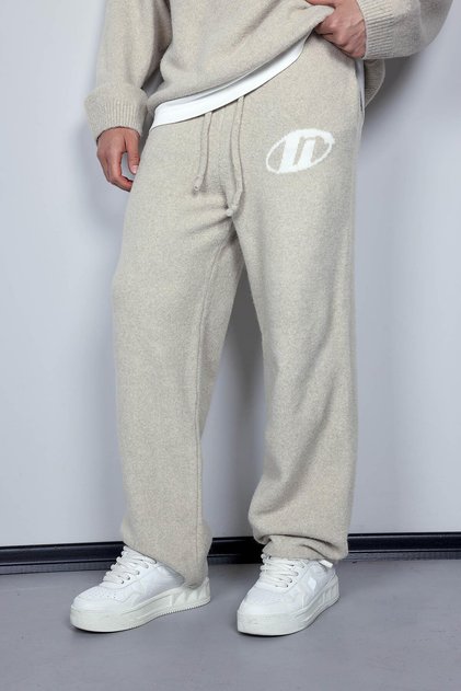 Men's Oversize Logo Detailed Fuzzy Jogger Pants Beige
