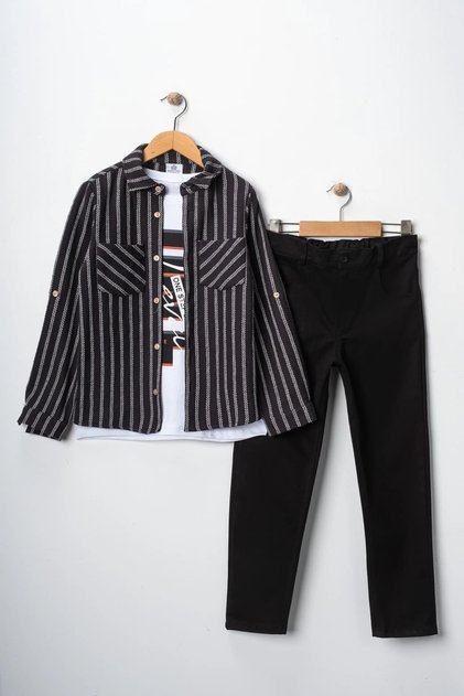 Boys' Three-Piece Set with Adjustable Sleeve Shirt, Trousers, and T-Shirt