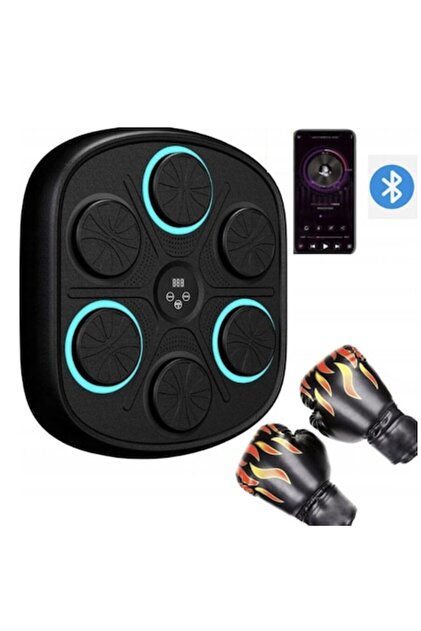 Set de antrenament de box cu muzică și lumini RGB, cu mănuși, 41x41x7.5cm, negru