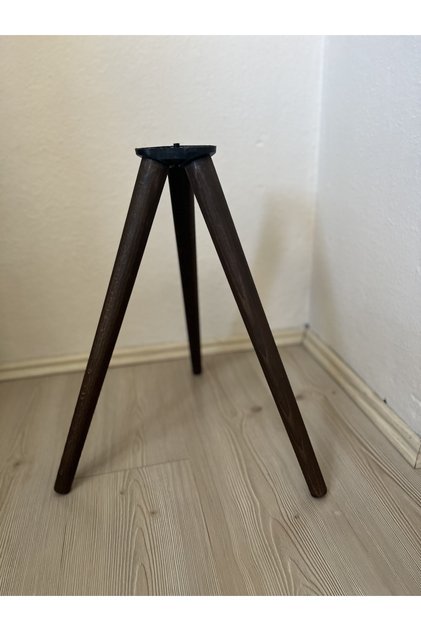 47 cm Koyu Meşe Ahşap 3’lü Sehpa Ayağı Seti | 3 Adet + 1 Adet Üç Girişli Bağlantı Aparatı