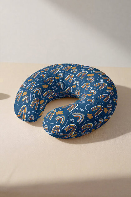 Rainbow Pattern Ergonomic Neck Pillow - Modern Blue Mustard Travel Pillow