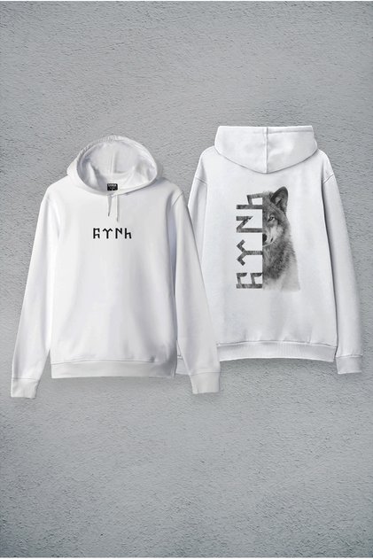Turkish Bozkurt Wolf Printed White Hooded Sweatshirt Hoodie