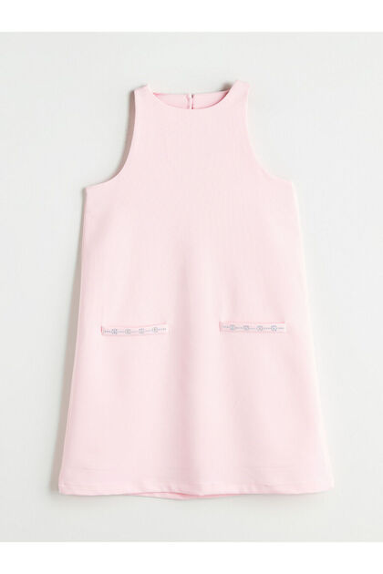Lcw Kids Pink Crew Neck Stone Girl's Dress