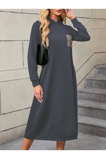 Women's Long Sleeve Hooded Pocket Detailed Viscose Two Thread Maxi Dress