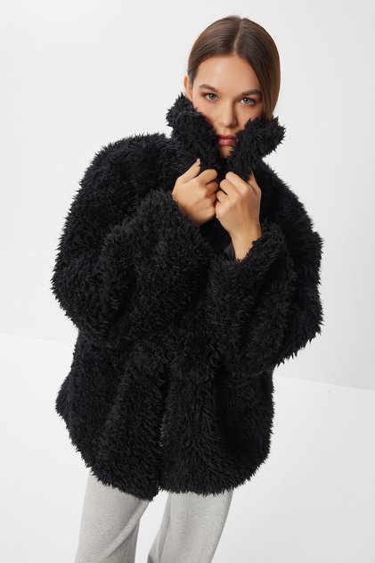 Oversize Faux Fur Coat Lci0037 Black