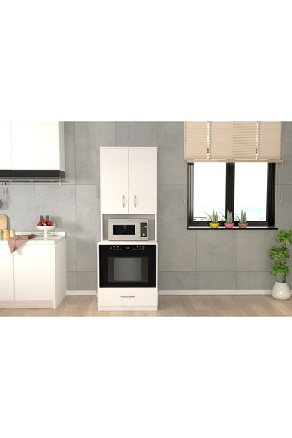 Sybil Çok Amaçlı Dolap-Mikrodalga-Erzak-Airfryer-Mutfak-Kiler Dolabı-Kahve Köşesi-Beyaz