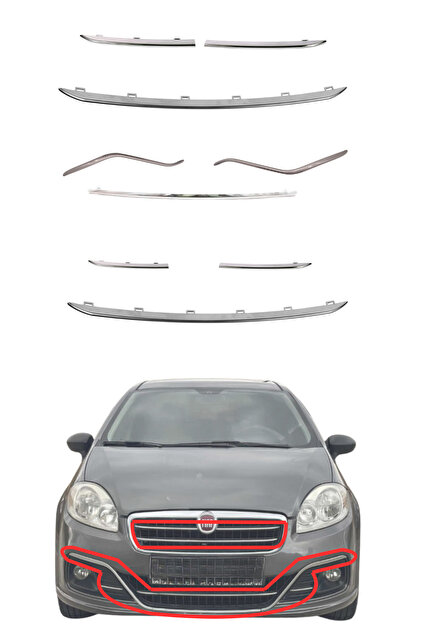 Fiat Linea Yeni Modellere Uyumlu Krom Ön Tampon Panjur Çıta Takımı 9 Parça