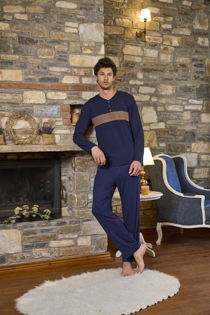 Long Sleeve Men's Pajama Set Cossybyaqua 26160-XL - Dark Blue