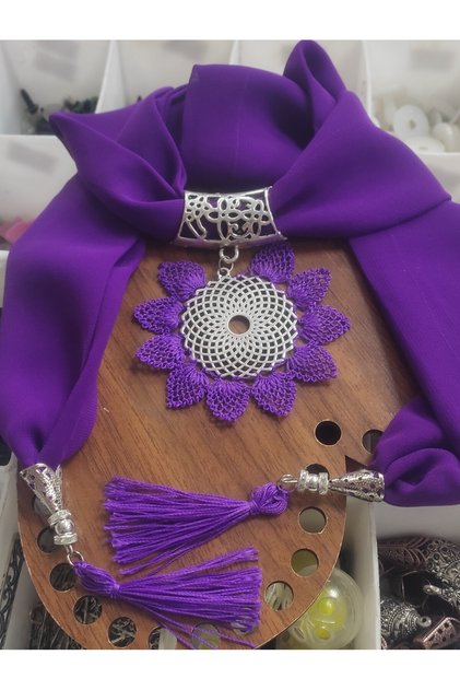 Needlework Embroidered Scarf Purple Color