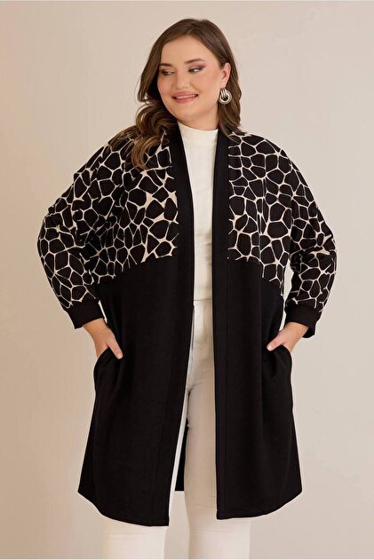 Women's Plus Size Top Honeycomb Pattern Side Pockets Wide Cut Batwing Sleeve Front Open Viscose Stretchy Cardigan
