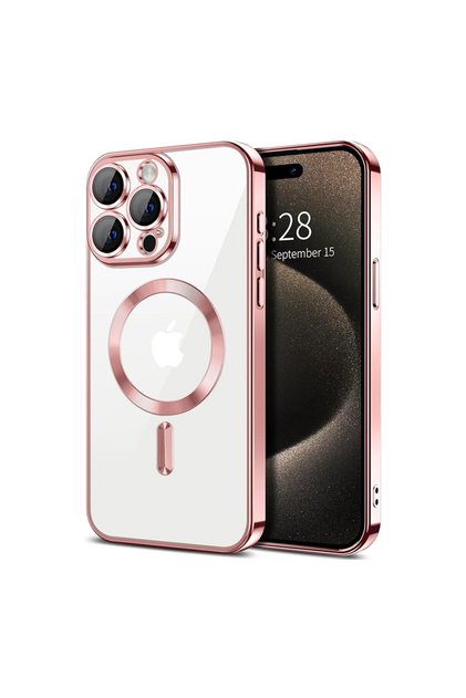 Husa GemstoneClear MagSafe pentru Apple iPhone 16 Pro Max, Strong Magnet, Roz/Clear
