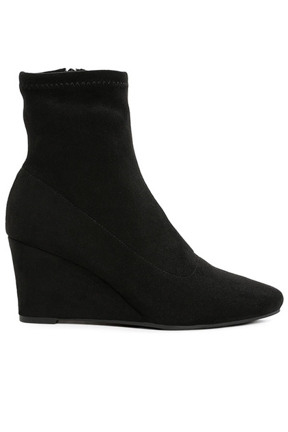 Women Microfiber Wedge Sock Boots in Black