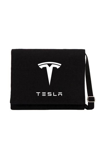 Tesla Logo Text Black Canvas Messenger Bag