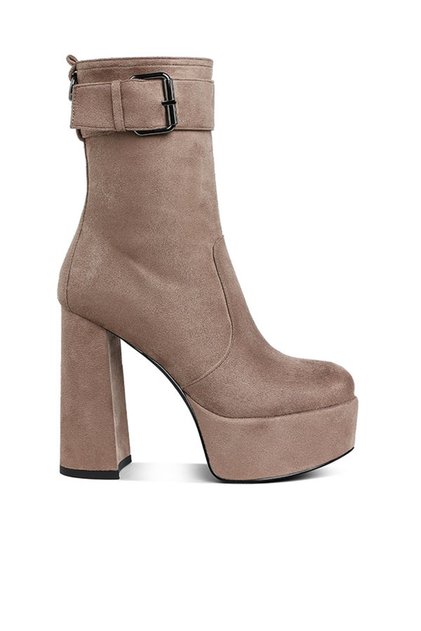 Women Flared Block Heel Mid-Calf Boots in Taupe