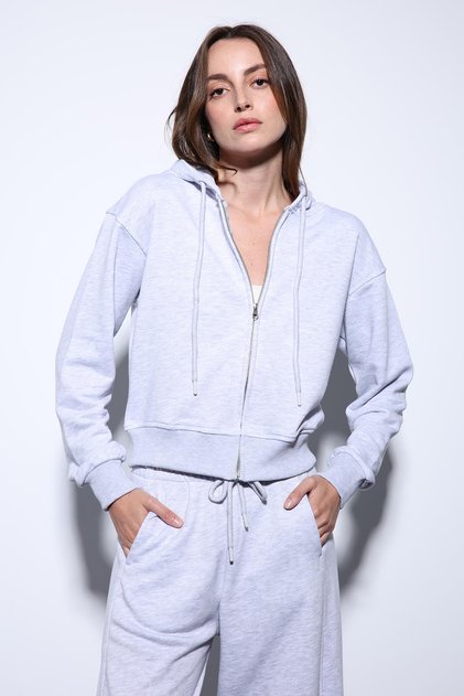 Gri Melanj Kapüşonlu Kadın Sweatshirt
